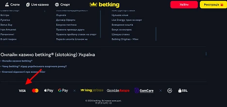 Беткінг казино з підтримкою Visa